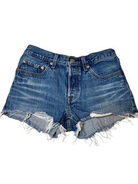 Levis Premium Womens 501 Cut-Off Denim Shorts Size W26 Blue 100% Cotton Classic
